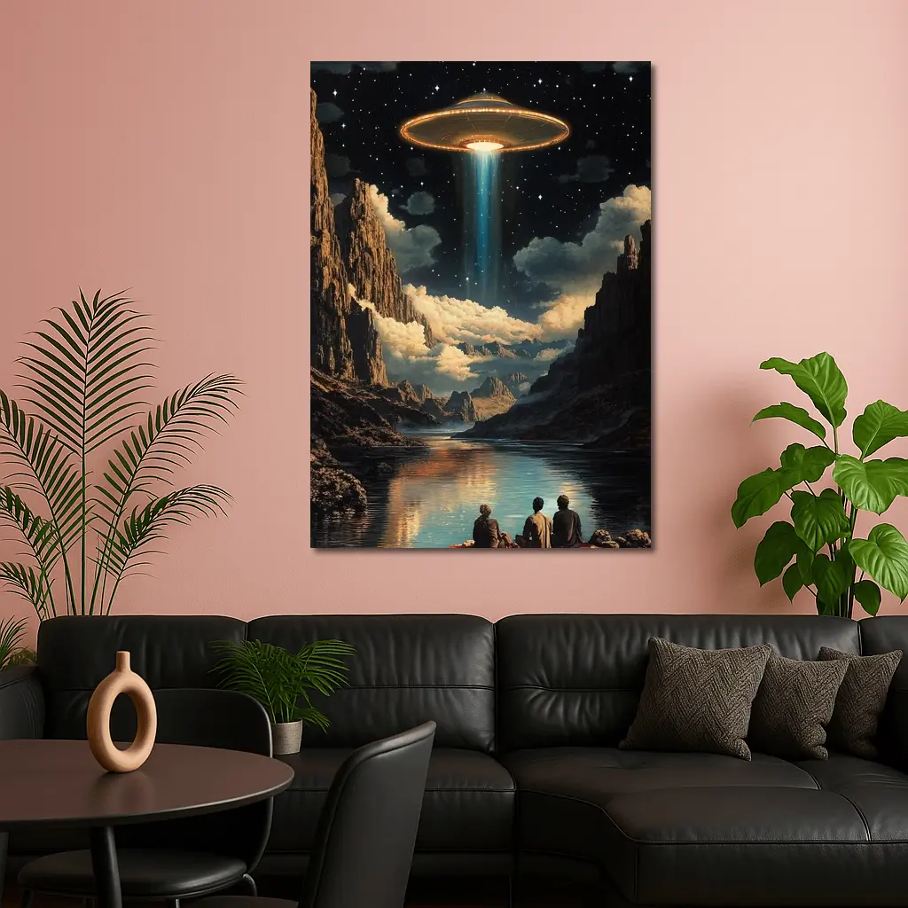 UFO Abduction Beam Canyon Night Sky – Wall Art