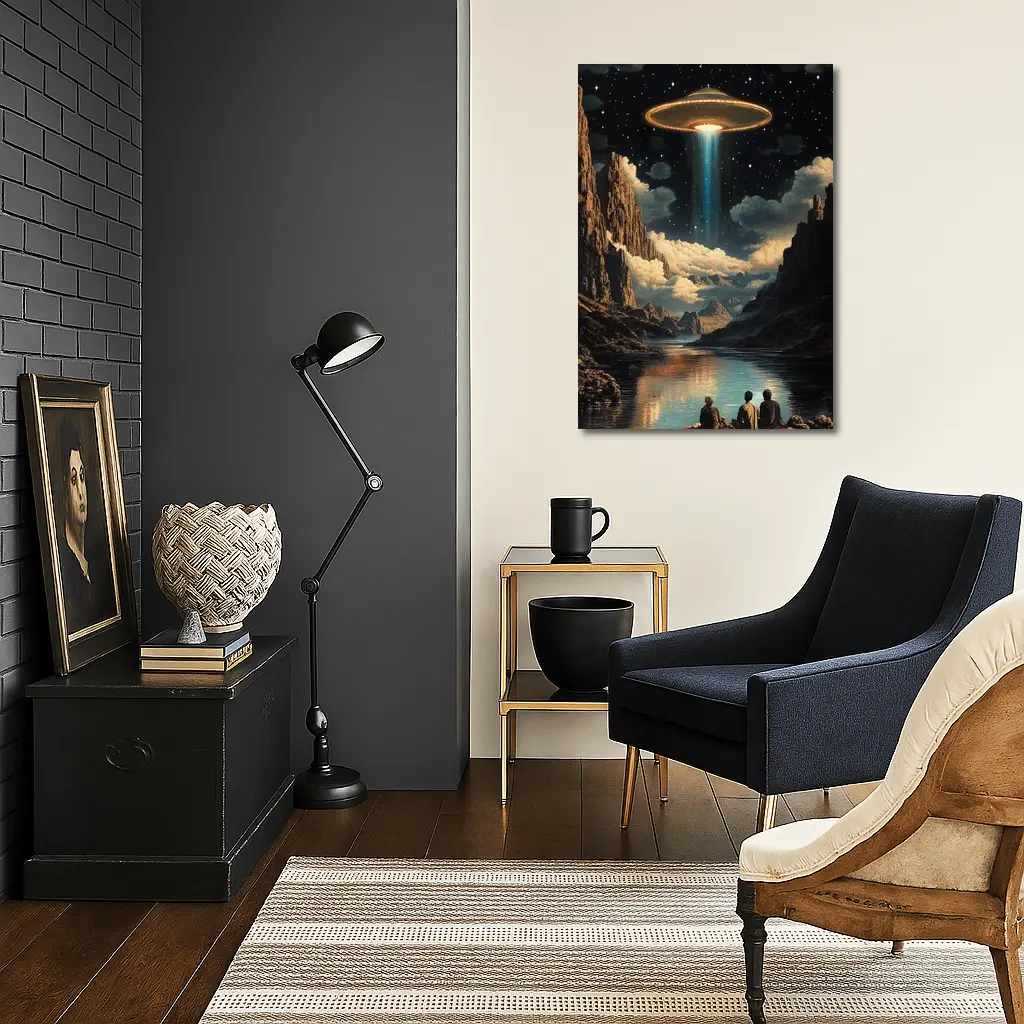 UFO Abduction Beam Canyon Night Sky – Wall Art