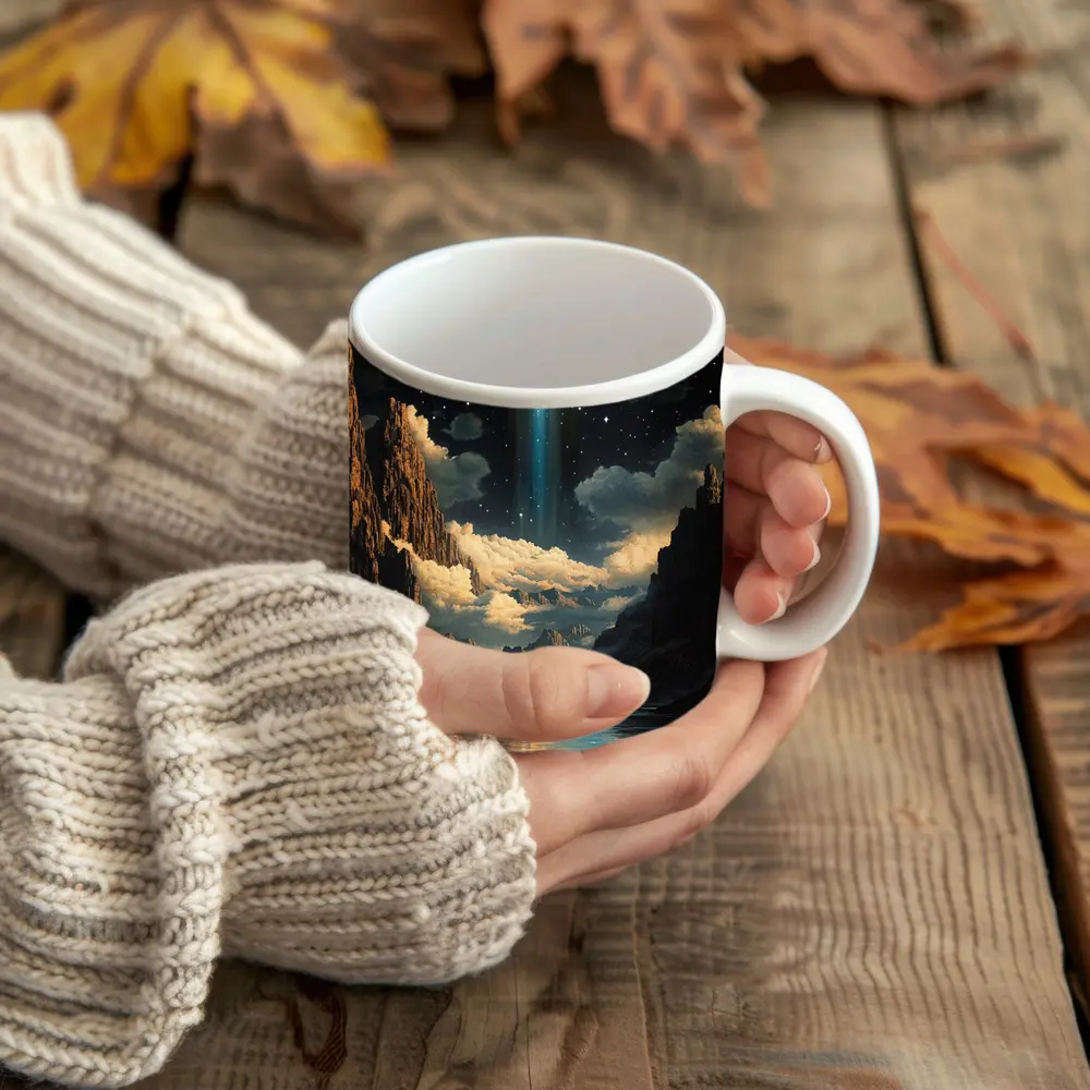 UFO Abduction Beam Canyon Night Sky – Mugs