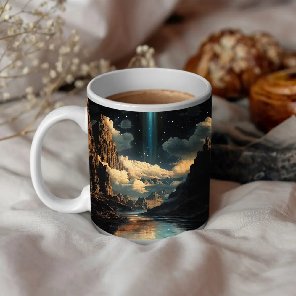 UFO Abduction Beam Canyon Night Sky – Mugs