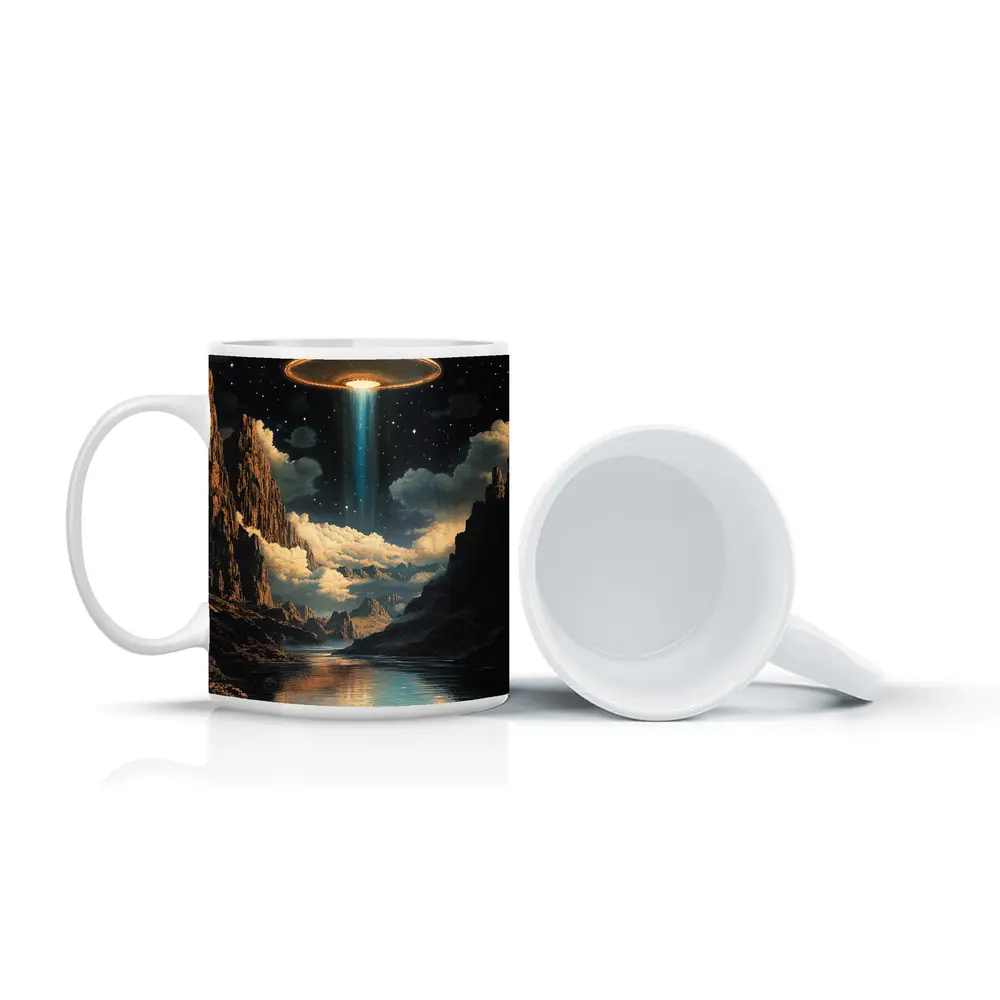 UFO Abduction Beam Canyon Night Sky – Mugs