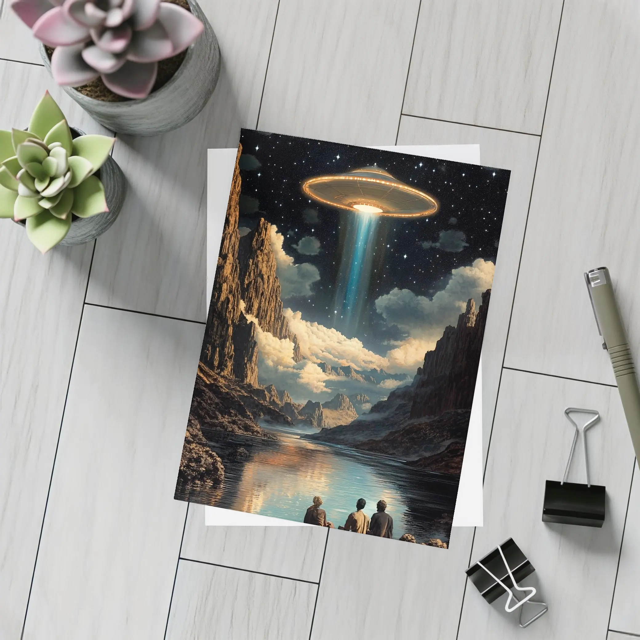 UFO Abduction Beam Canyon Night Sky – Postcards