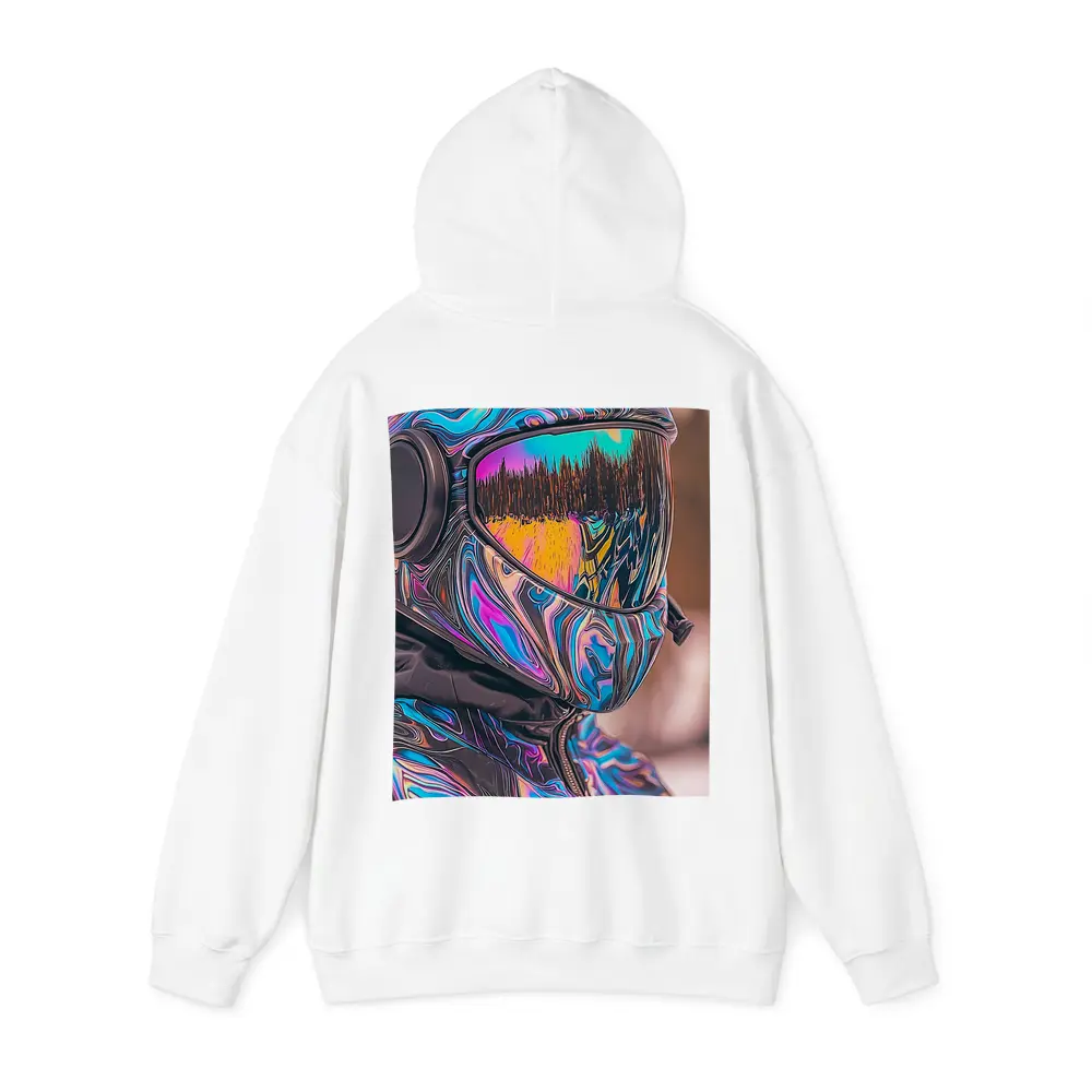 Iridescent Swirl Motorcycle Helmet Rider Portrait – Hoodies
