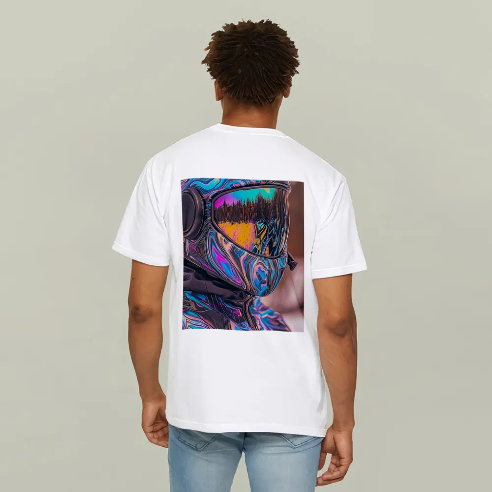 Iridescent Swirl Motorcycle Helmet Rider Portrait – T-Shirts