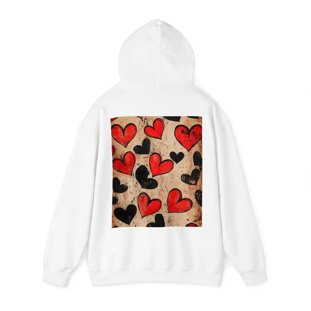 Red Black Hearts Grunge Beige Textured Pattern – Hoodies