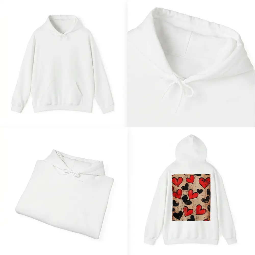 Red Black Hearts Grunge Beige Textured Pattern – Hoodies