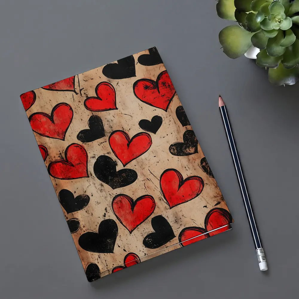 Red Black Hearts Grunge Beige Textured Pattern – Notebooks