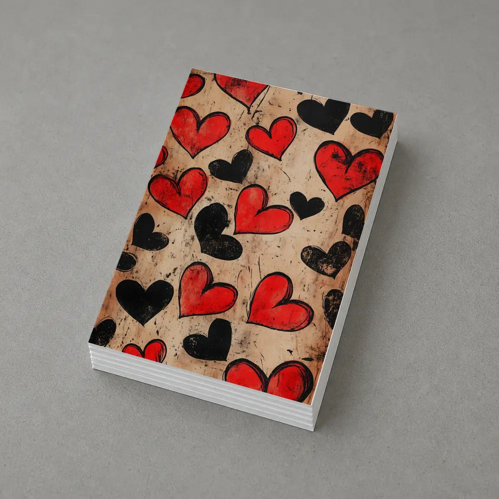 Red Black Hearts Grunge Beige Textured Pattern – Postcards