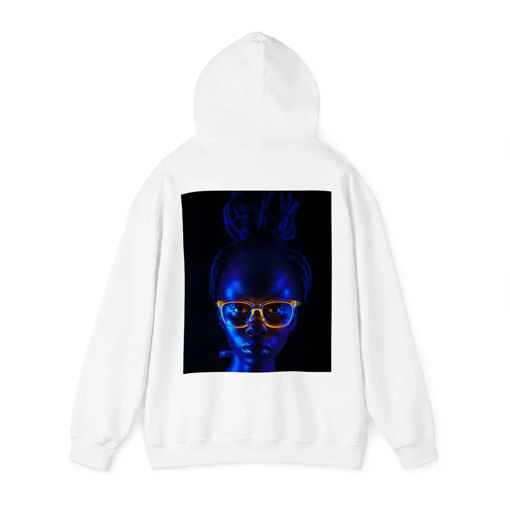 Woman Portrait Glowing Neon Glasses Dark Background – Hoodies