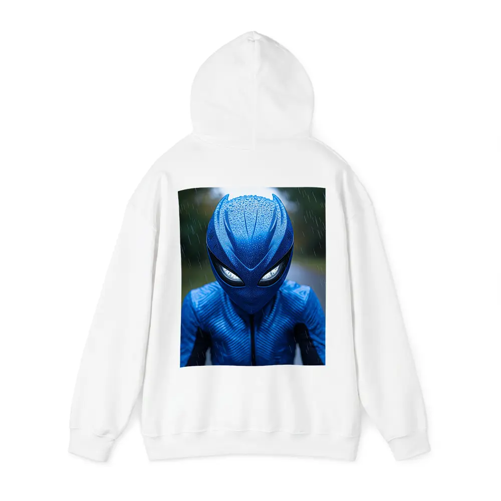 Blue Alien Superhero Mask In Rain – Hoodies