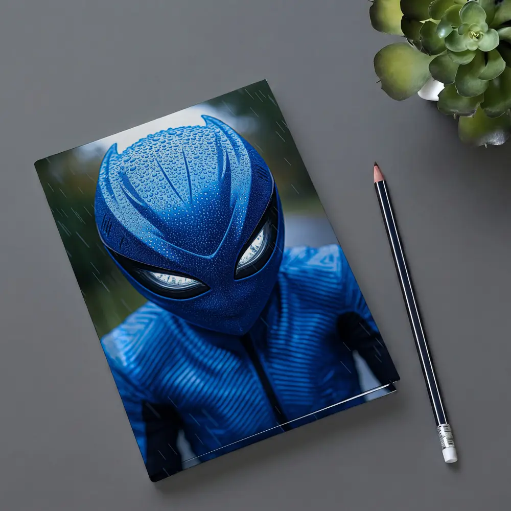 Blue Alien Superhero Mask In Rain – Notebooks