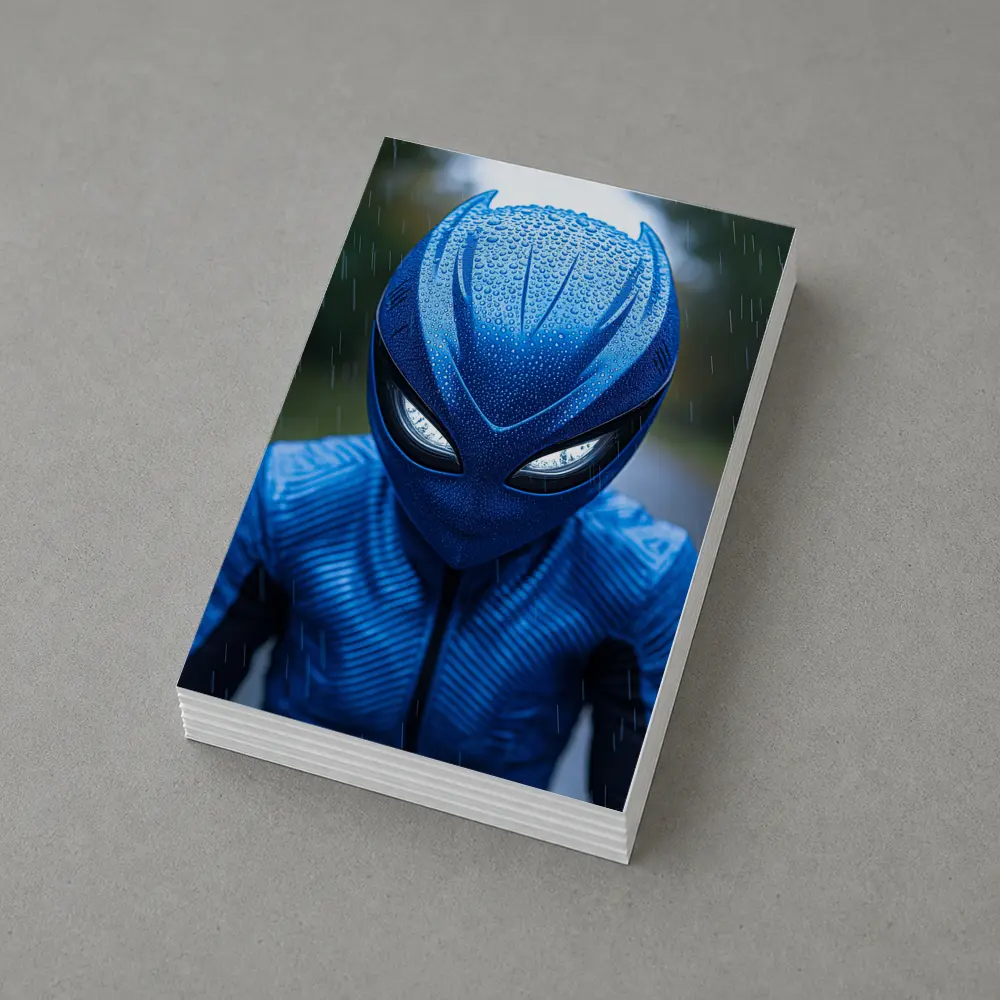 Blue Alien Superhero Mask In Rain – Postcards