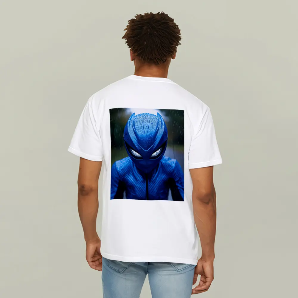 Blue Alien Superhero Mask In Rain – T-Shirts