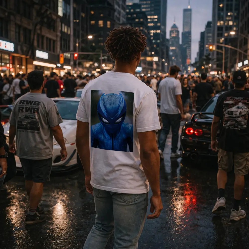 Blue Alien Superhero Mask In Rain – T-Shirts