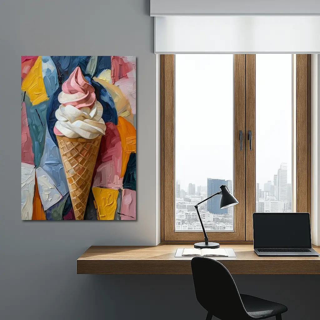 Soft Serve Ice Cream Cone Oil Painting – Wall Art