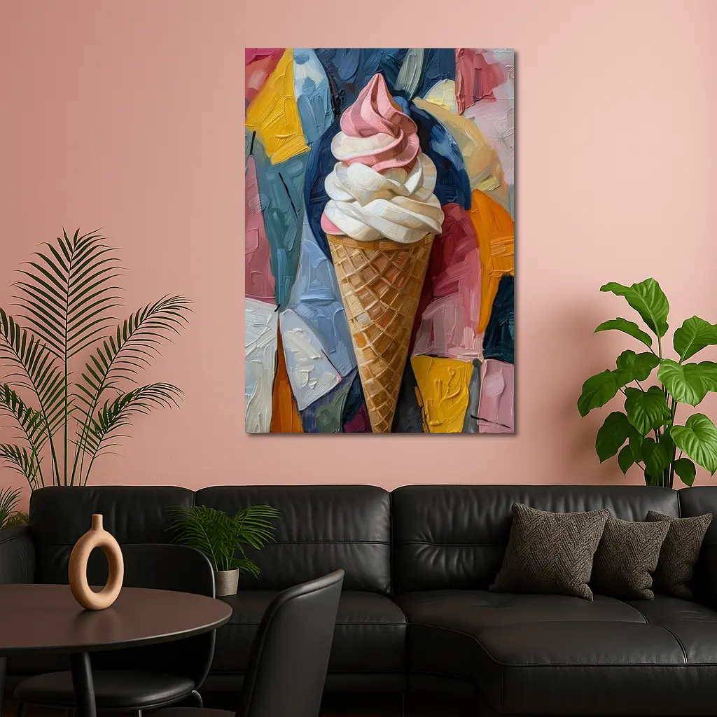 Soft Serve Ice Cream Cone Oil Painting – Wall Art