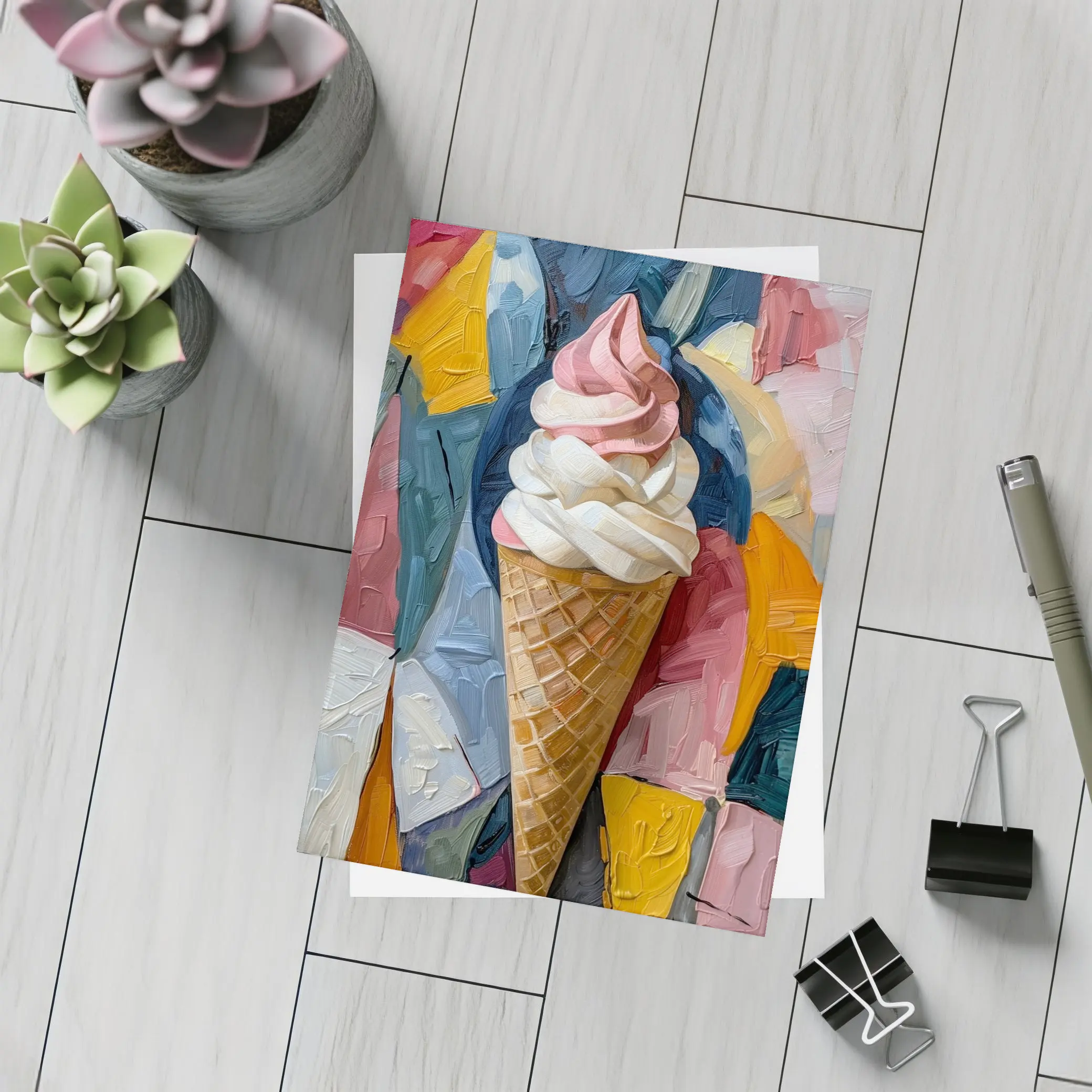 Soft Serve Ice Cream Cone Oil Painting – Postcards