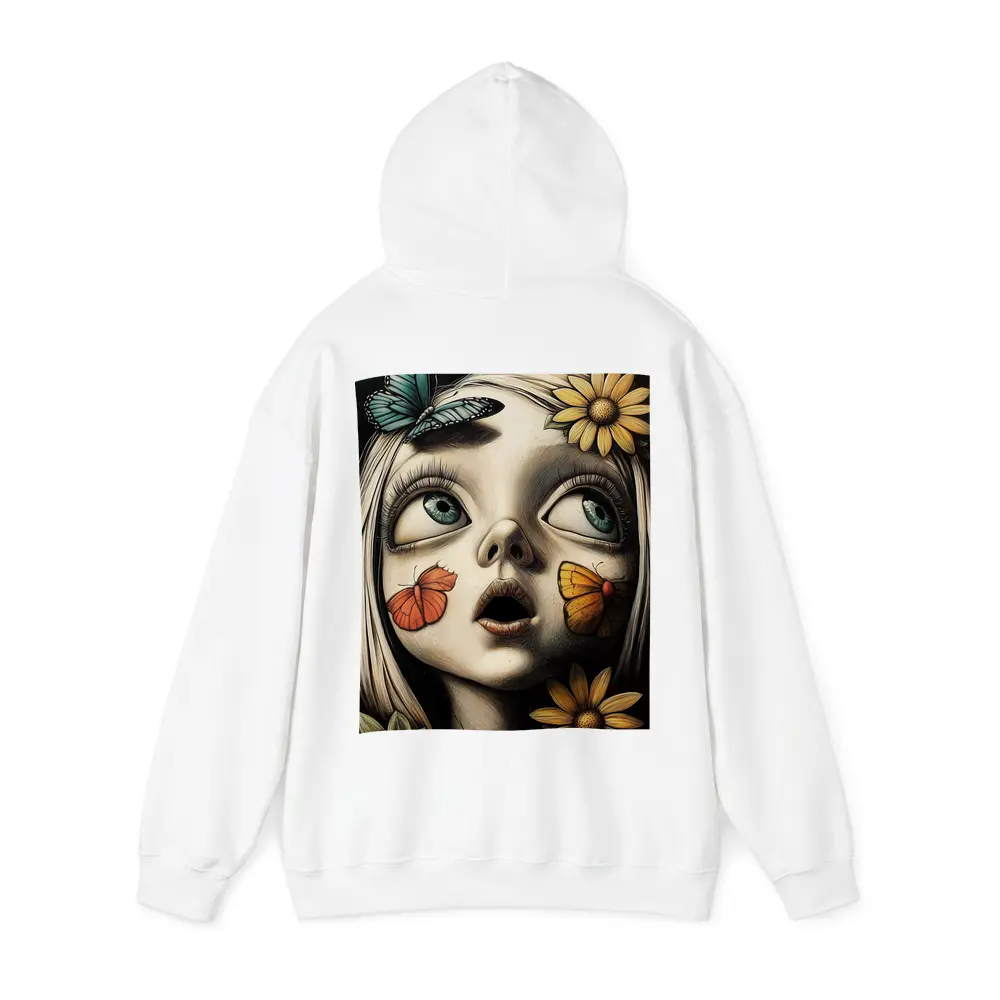 Surreal Girl Portrait Butterflies Sunflowers Dark Background – Hoodies