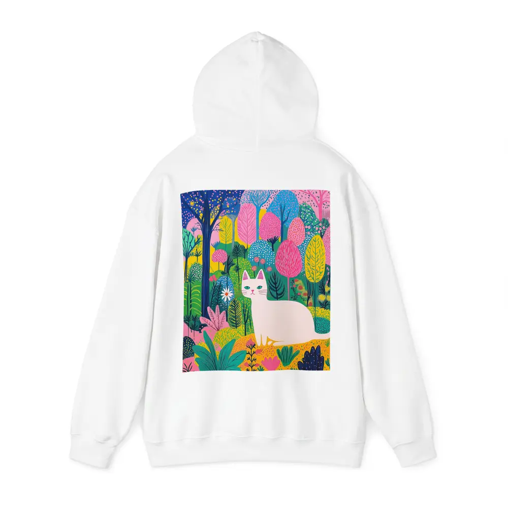 White Cat Colorful Folk Art Forest – Hoodies