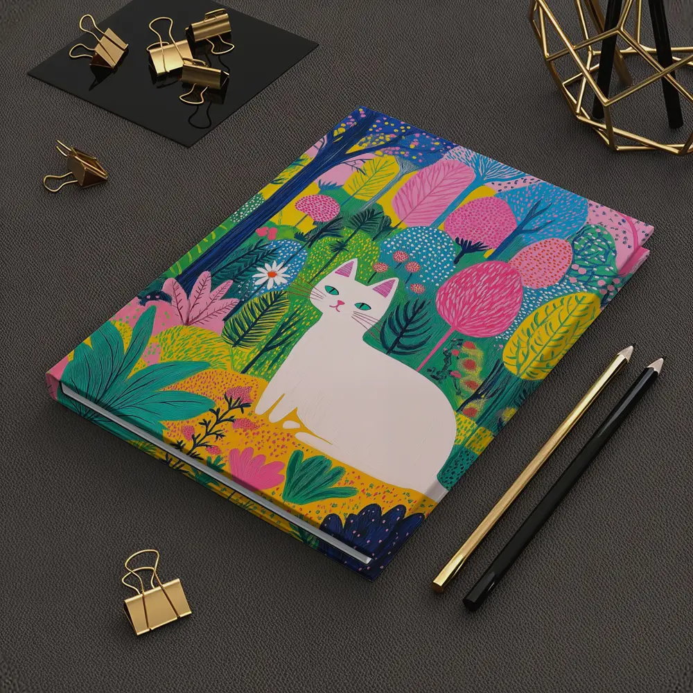 White Cat Colorful Folk Art Forest – Notebooks
