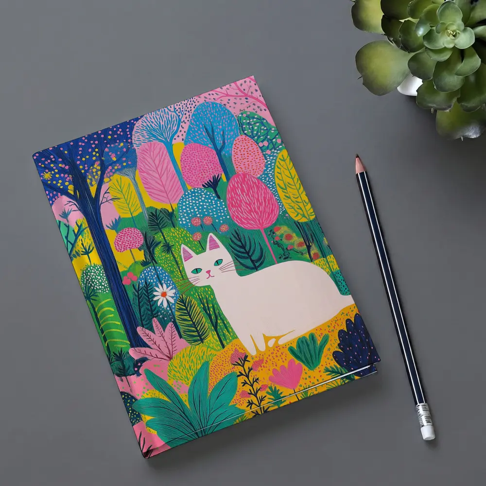 White Cat Colorful Folk Art Forest – Notebooks