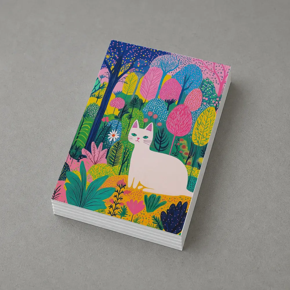 White Cat Colorful Folk Art Forest – Postcards
