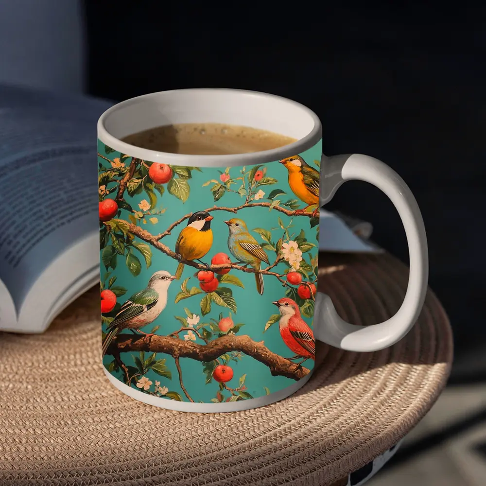 Colorful Birds Perched On Apple Tree – Mugs