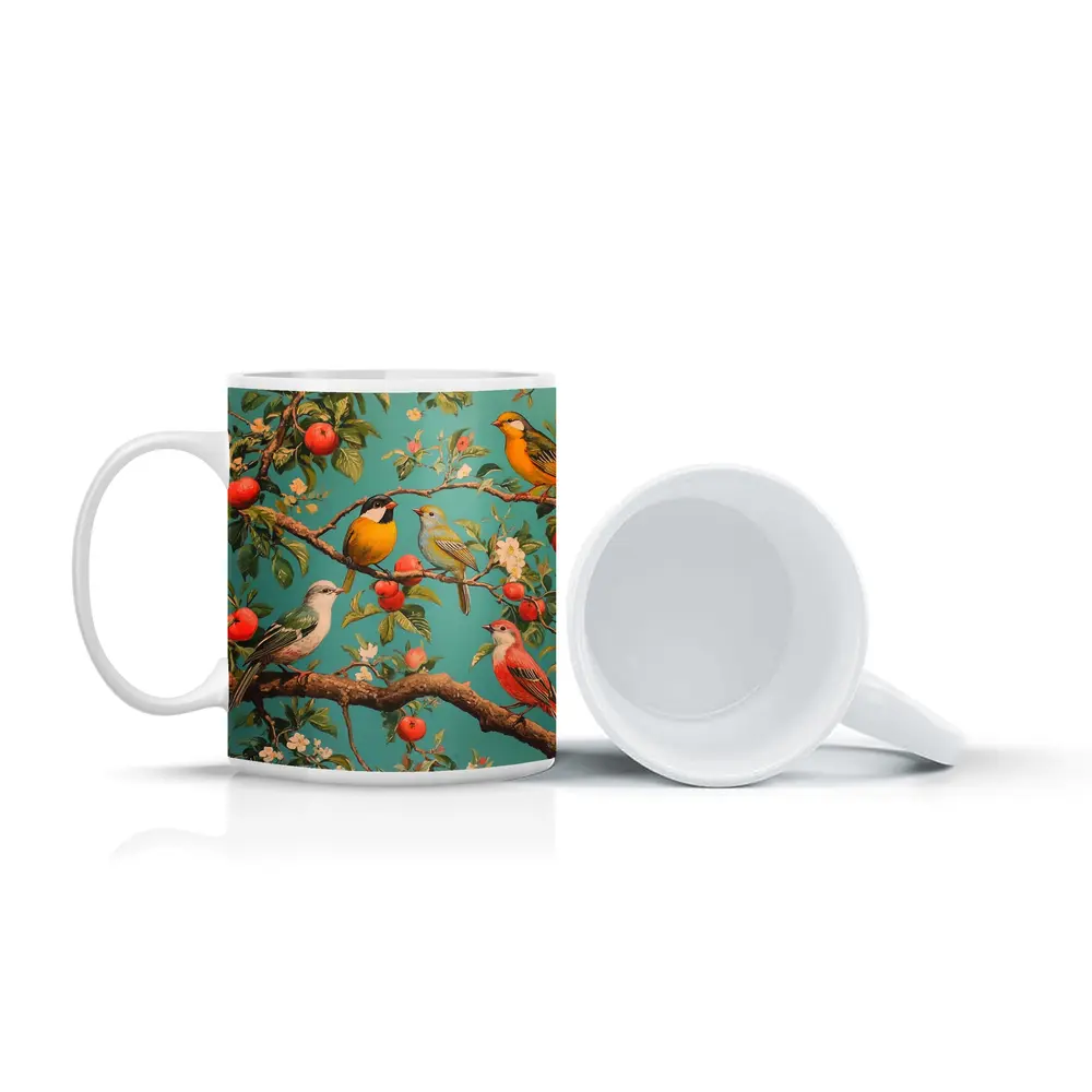 Colorful Birds Perched On Apple Tree – Mugs