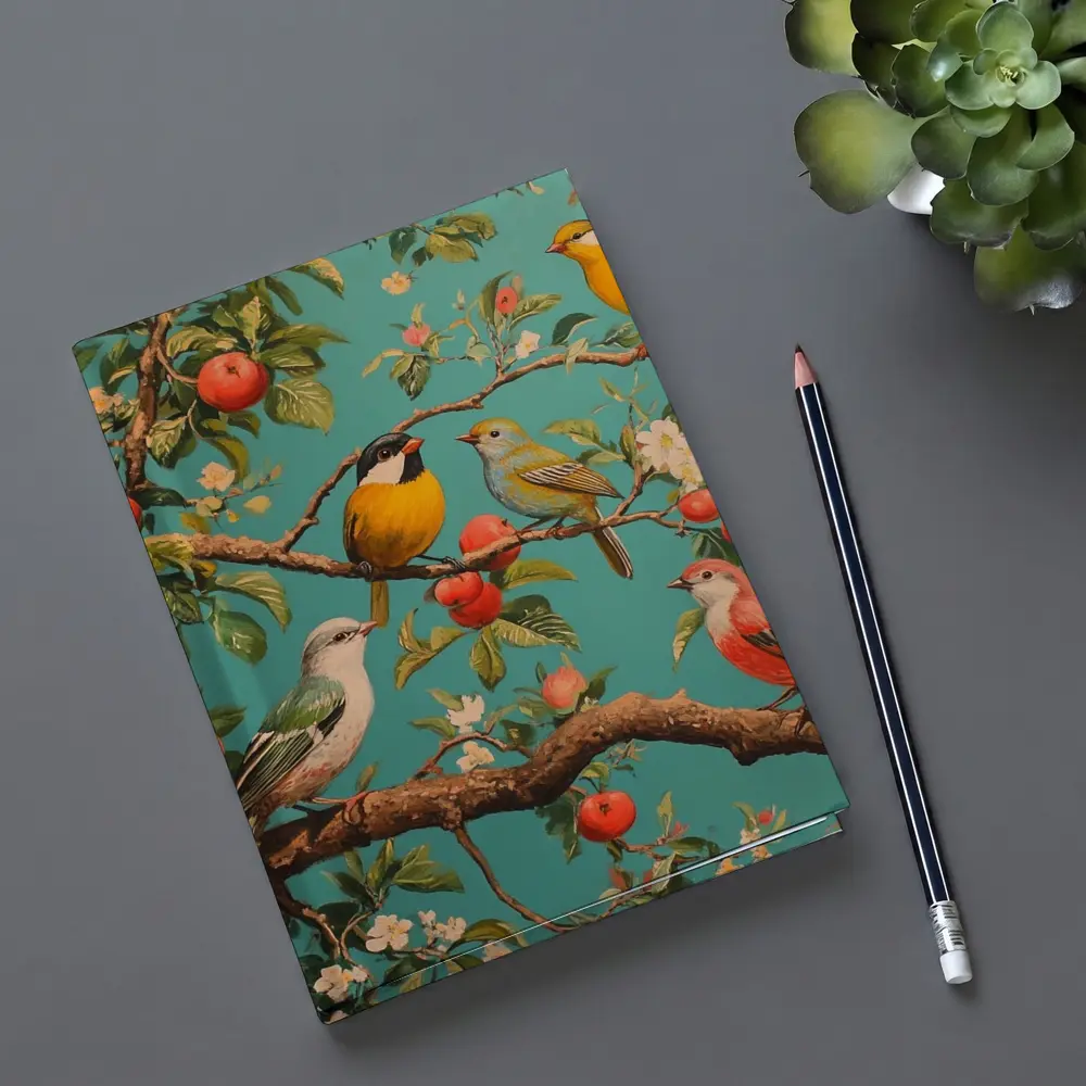 Colorful Birds Perched On Apple Tree – Notebooks