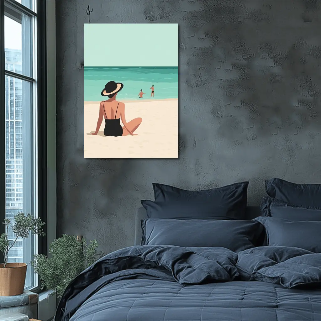 Woman In Hat Sitting On Beach – Wall Art
