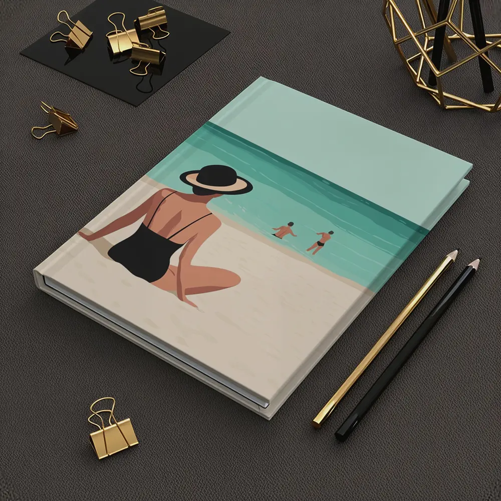 Woman In Hat Sitting On Beach – Notebooks