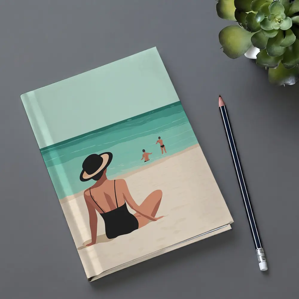 Woman In Hat Sitting On Beach – Notebooks