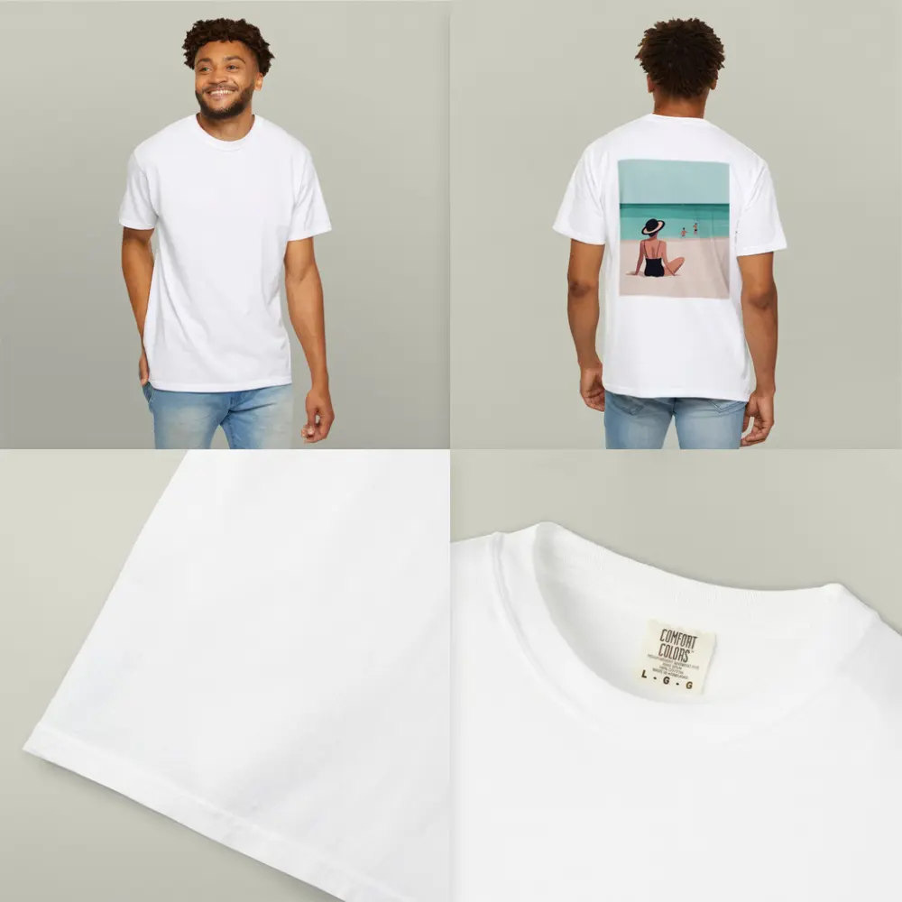 Woman In Hat Sitting On Beach – T-Shirts