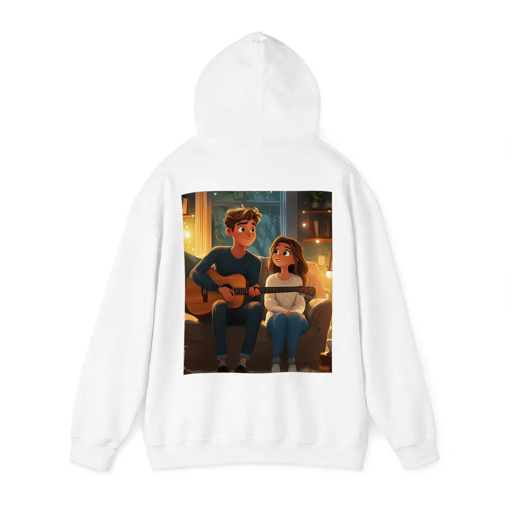 Cartoon Couple Playing Guitar Cozy Room – Hoodies