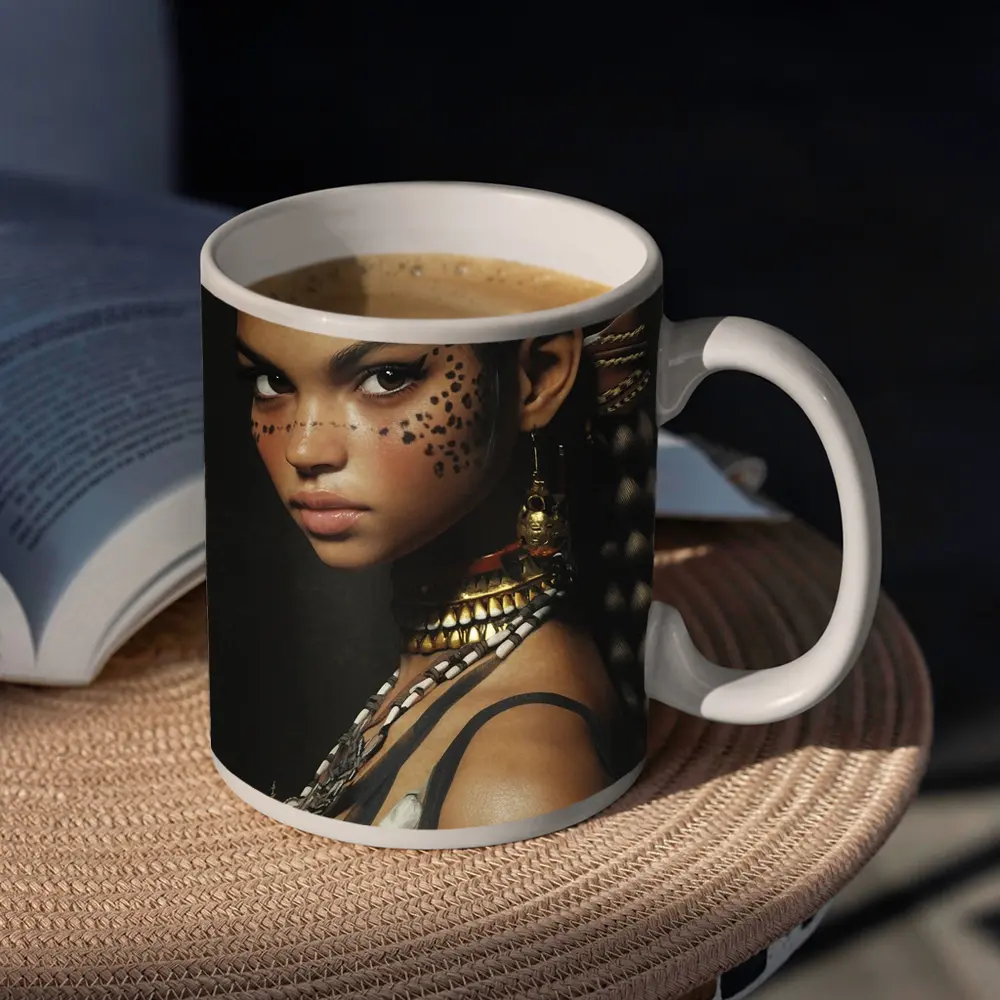 Fantasy Cat Girl Warrior Dark Background Portrait – Mugs