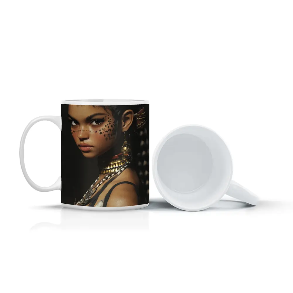 Fantasy Cat Girl Warrior Dark Background Portrait – Mugs