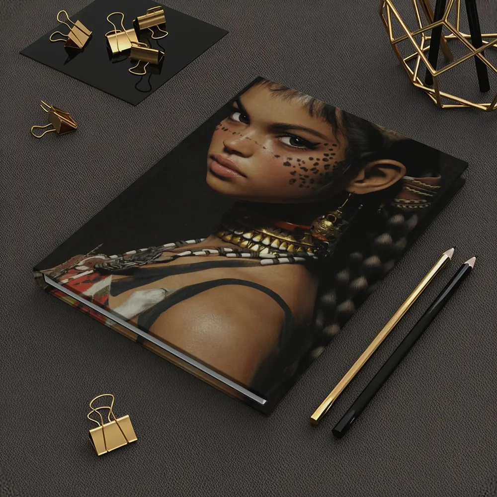 Fantasy Cat Girl Warrior Dark Background Portrait – Notebooks