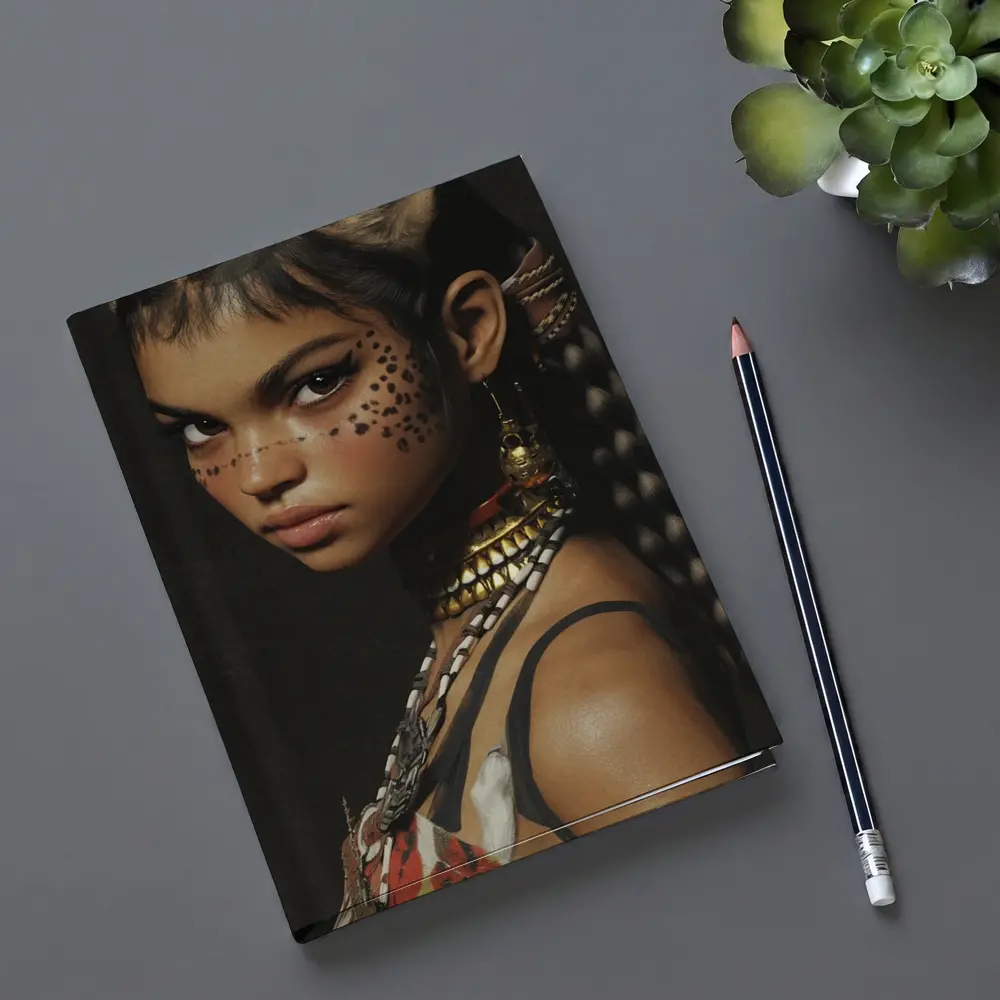 Fantasy Cat Girl Warrior Dark Background Portrait – Notebooks