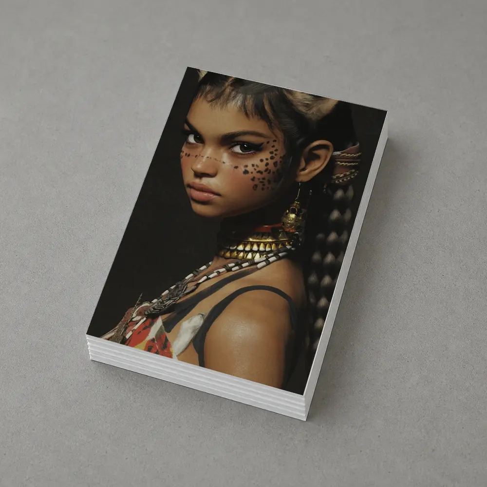 Fantasy Cat Girl Warrior Dark Background Portrait – Postcards