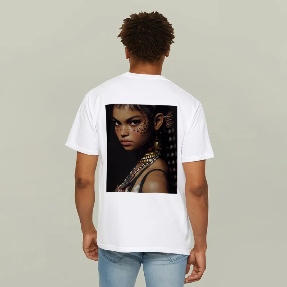 Fantasy Cat Girl Warrior Dark Background Portrait – T-Shirts