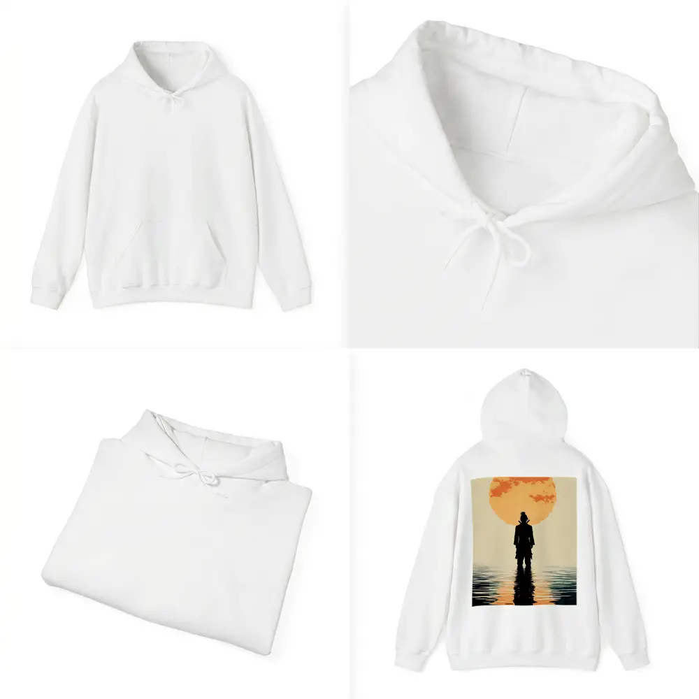 Samurai Silhouette Standing Before Orange Sun – Hoodies