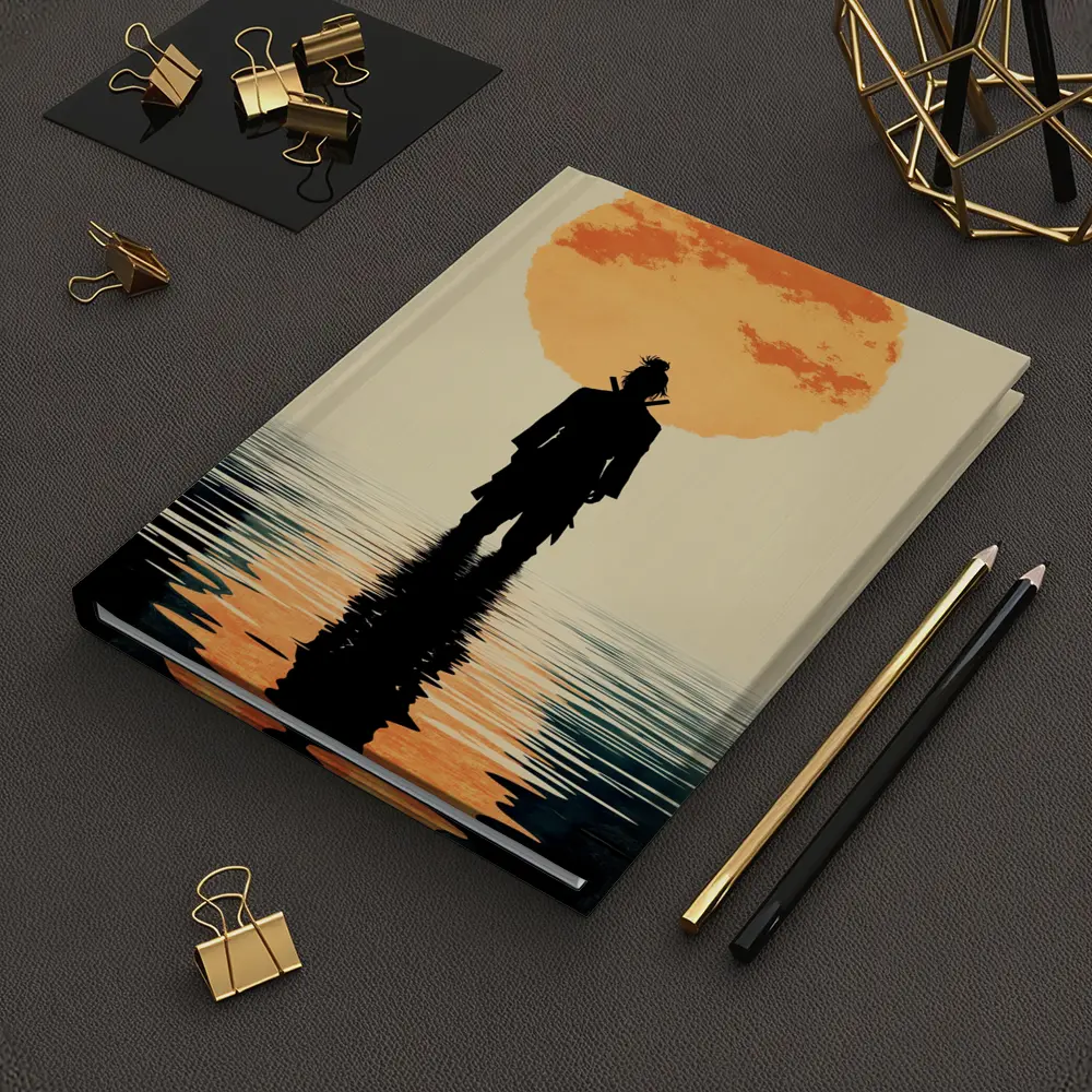 Samurai Silhouette Standing Before Orange Sun – Notebooks