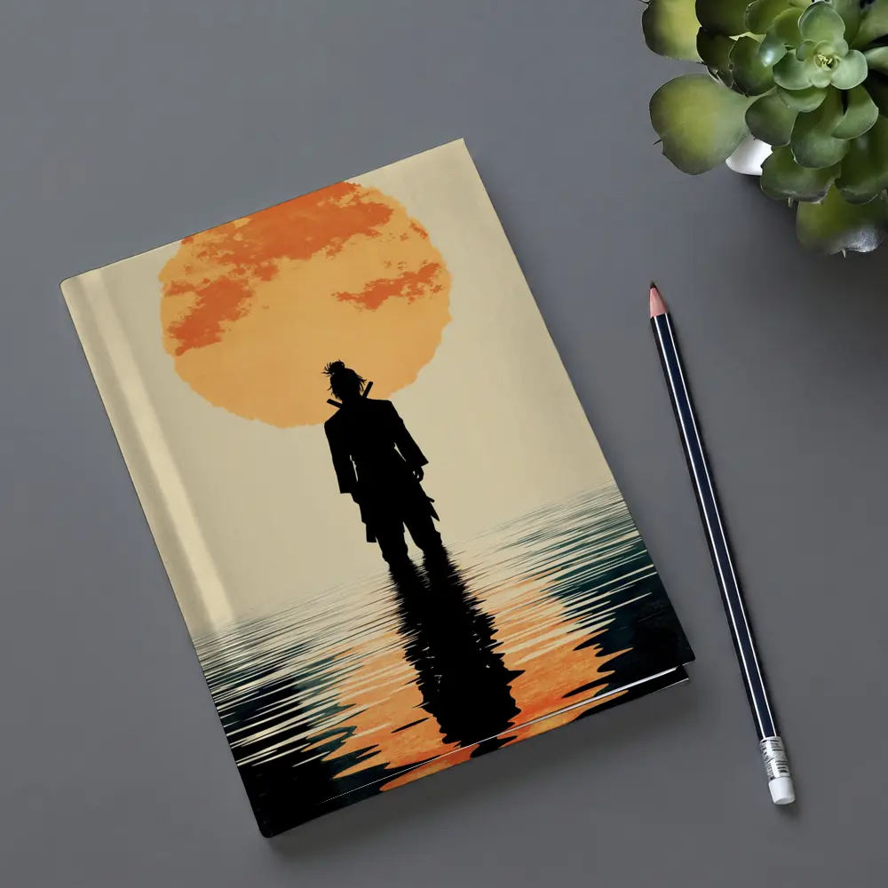 Samurai Silhouette Standing Before Orange Sun – Notebooks