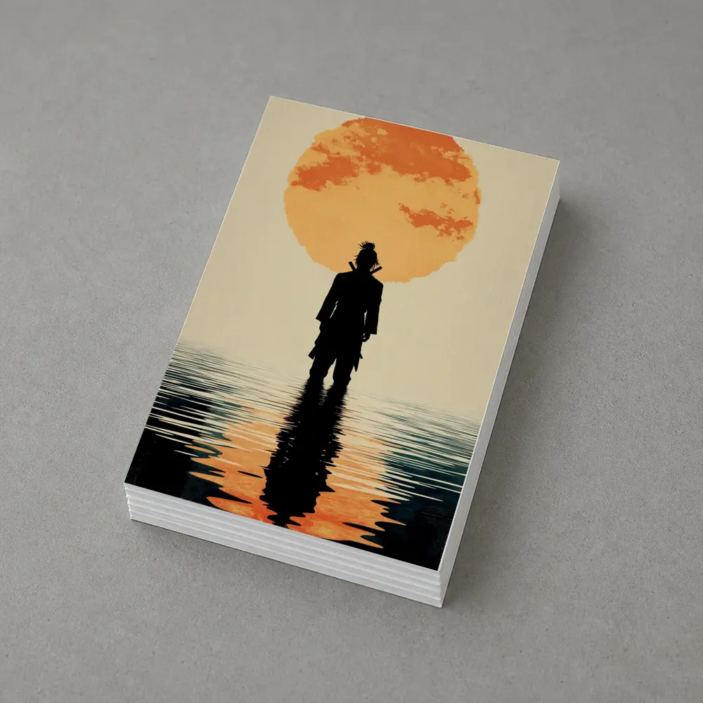 Samurai Silhouette Standing Before Orange Sun – Postcards