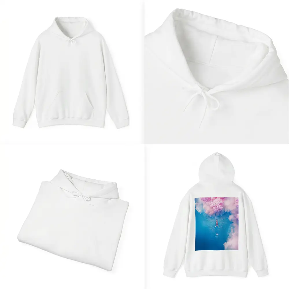 Aerial Boat Pink Clouds Blue Ocean View – Hoodies