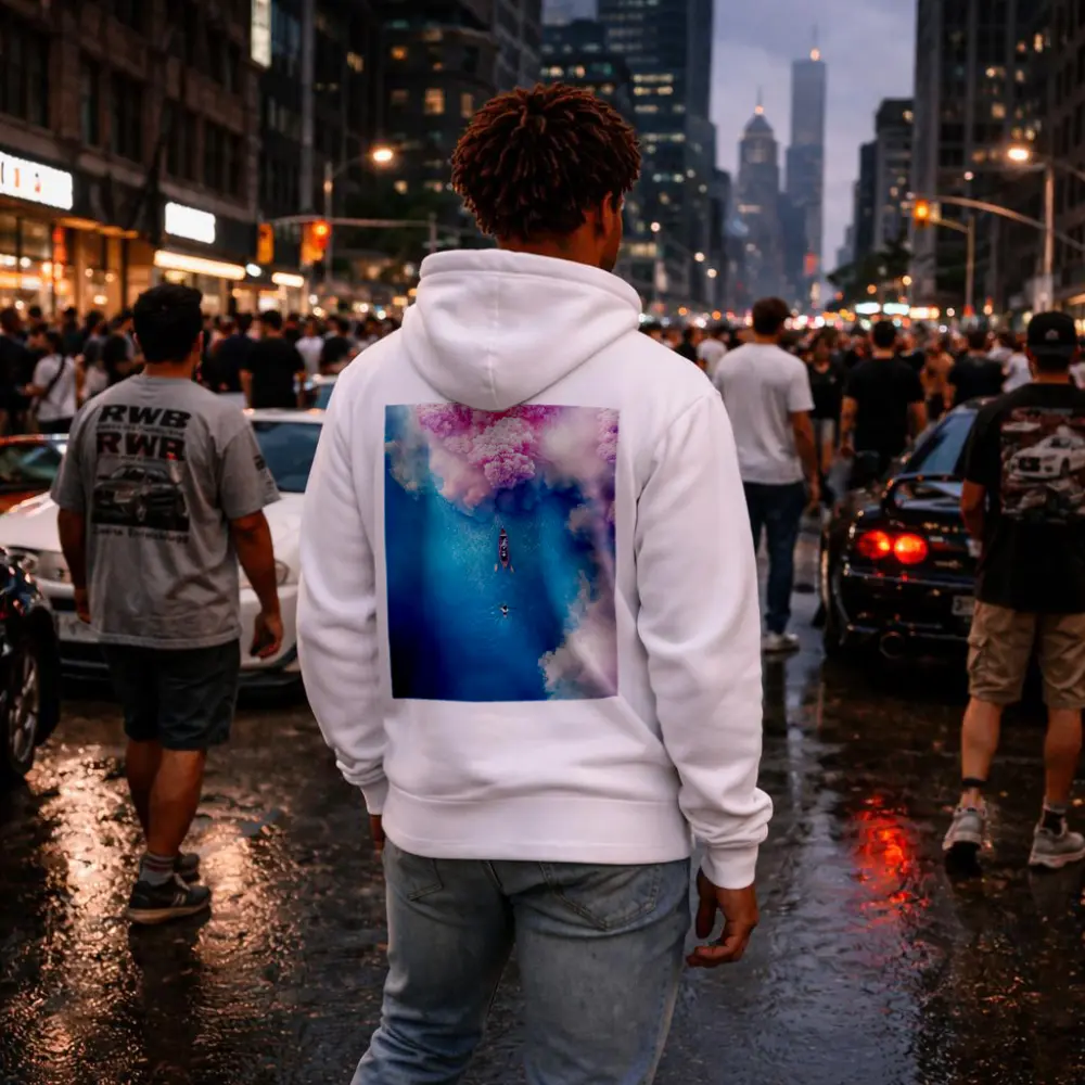 Aerial Boat Pink Clouds Blue Ocean View – Hoodies