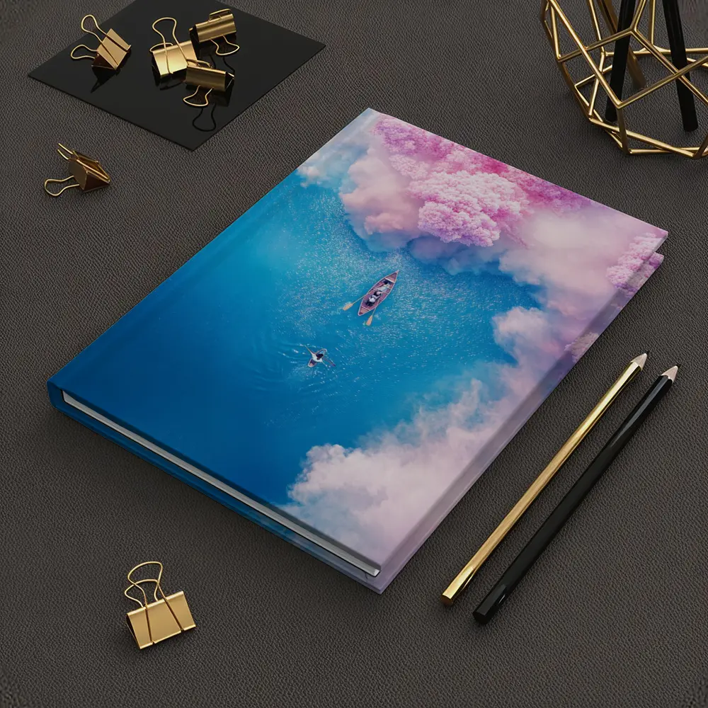 Aerial Boat Pink Clouds Blue Ocean View – Notebooks