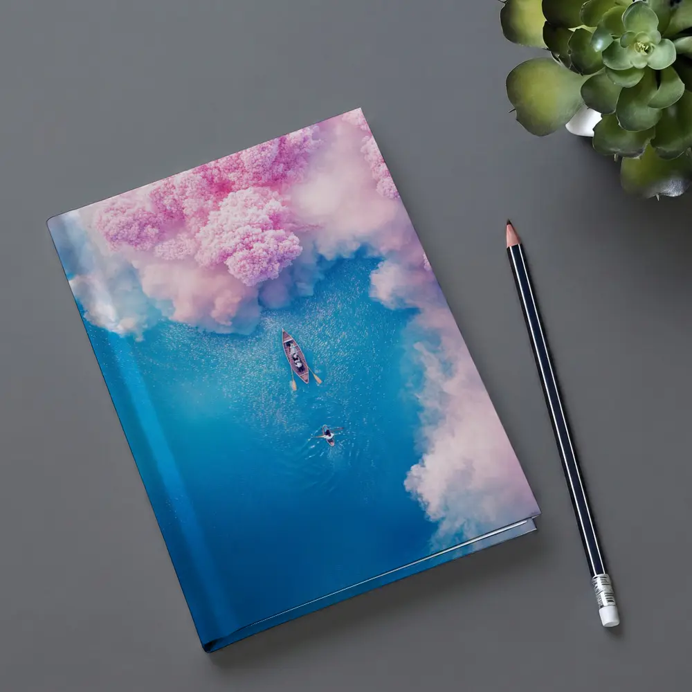 Aerial Boat Pink Clouds Blue Ocean View – Notebooks