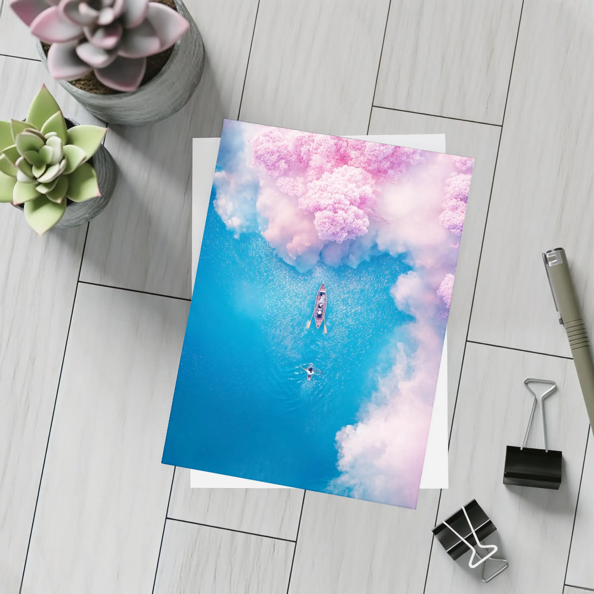 Aerial Boat Pink Clouds Blue Ocean View – Postcards