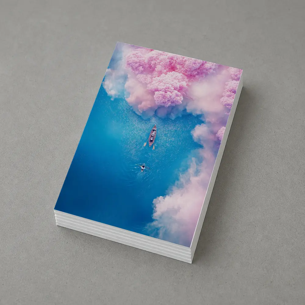Aerial Boat Pink Clouds Blue Ocean View – Postcards